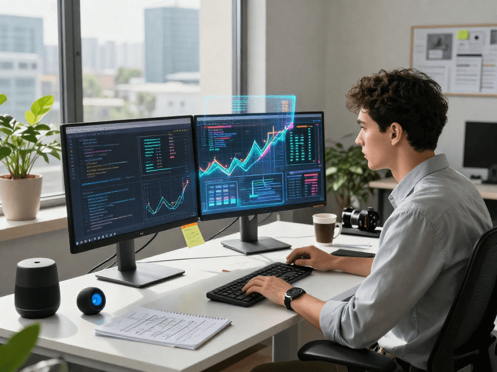 Data scientist analyzing juicy ai algorithms in a modern workspace