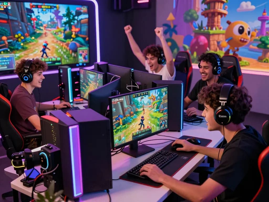 Engaged players experiencing the excitement of online gaming at Sunwin, vibrant atmosphere filled with immersive graphics and energy.
