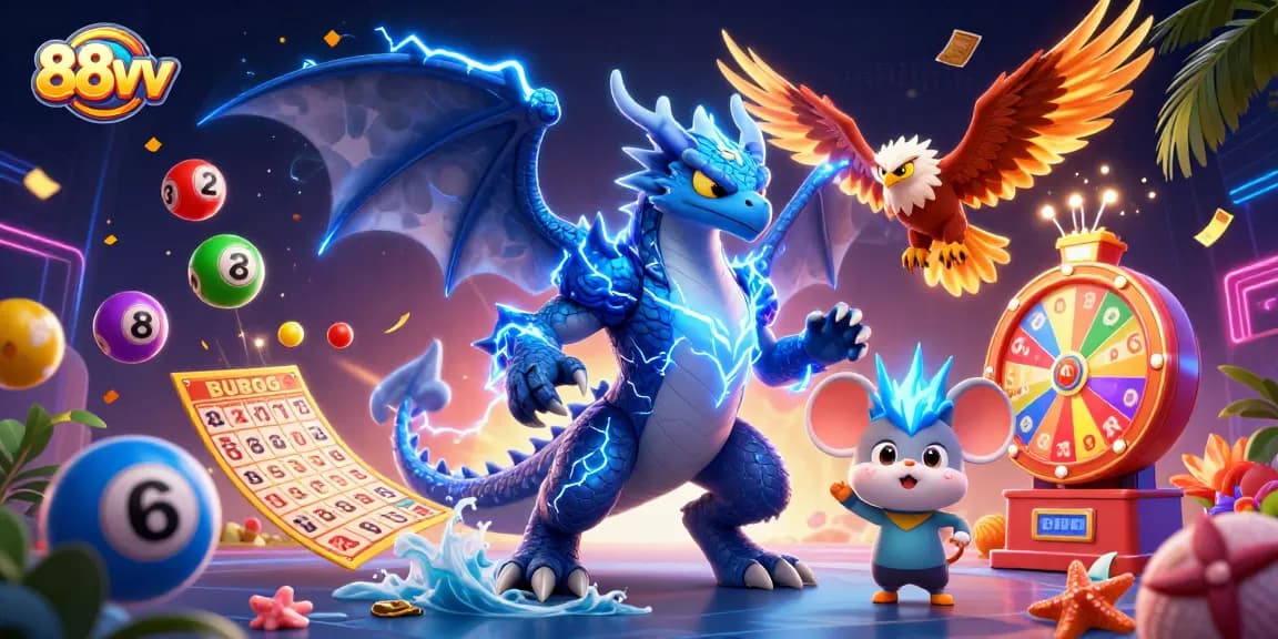Experience the thrill of 88vv with dynamic lottery balls, golden tickets, and vibrant casino elements.