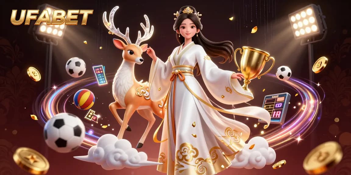Bet at UFABET with stunning visuals of a casino scene featuring games and vibrant elements.