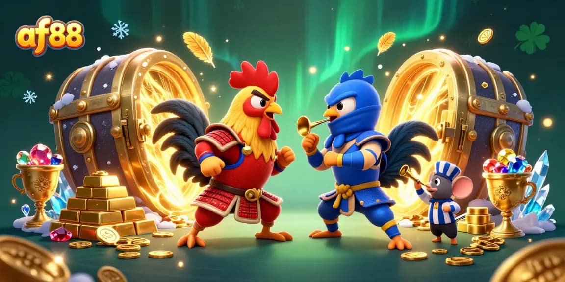 af88 invites gamers to experience a dramatic standoff between 3D cartoon fighting roosters, rich in gem-filled treasure