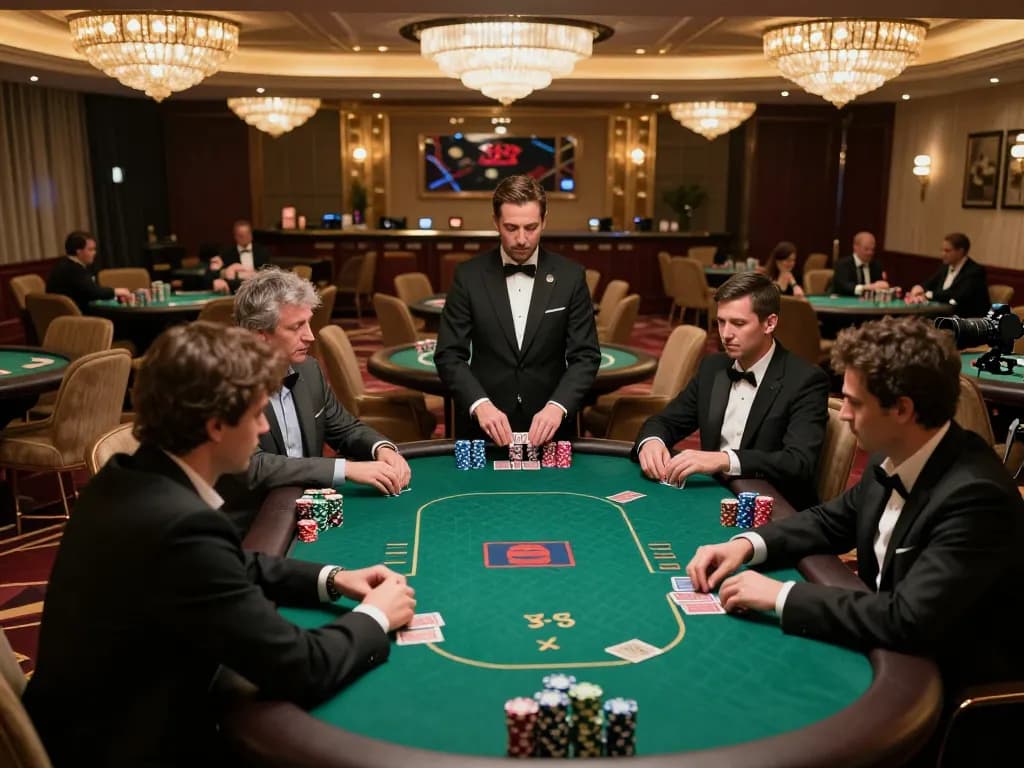 Players at a Jun88 casino VIP poker table engaged in strategic gameplay during an exclusive high-stakes session.