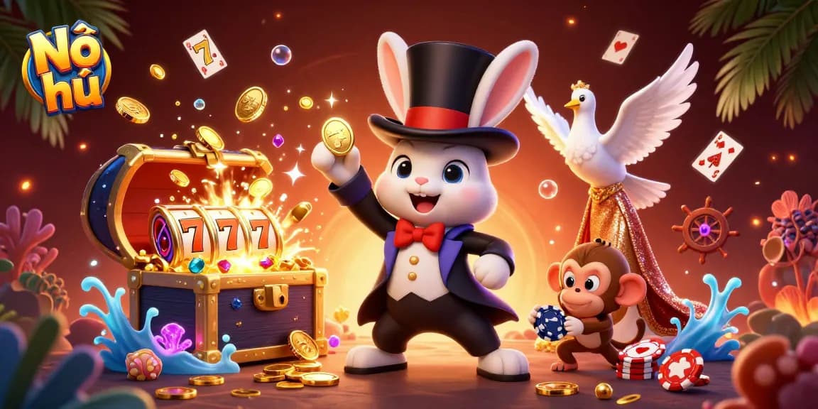 Nổ hũ offers exciting jackpots as a magician rabbit brings gold coins to life, sparking thrill.