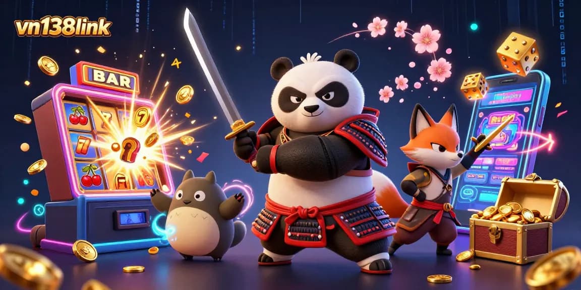 Experience the excitement of vn138link with a vibrant 3D casino scene featuring dynamic gambling elements.