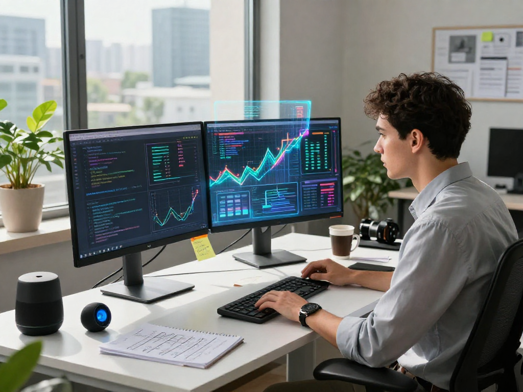 Data scientist analyzing juicy ai algorithms in a modern workspace