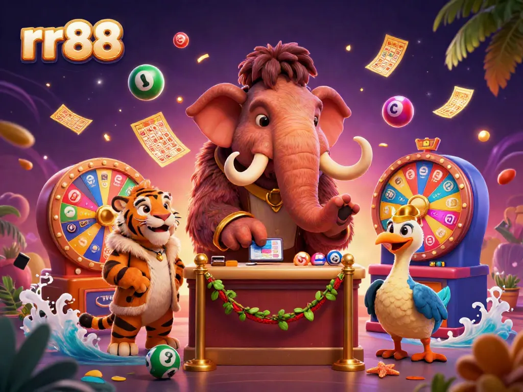 Experience thrilling gaming at rr88 with vibrant lottery balls and a unique casino scene.