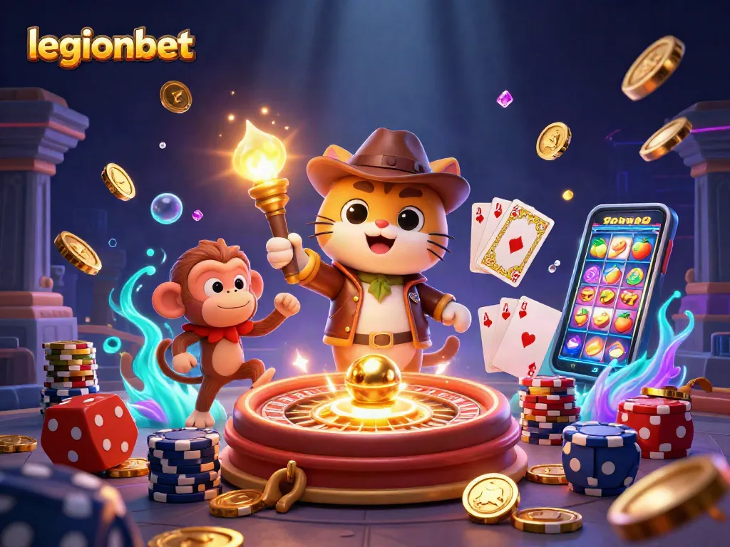 Experience the thrilling world of legionbet with a 3D cartoon explorer and casino elements in vibrant detail.