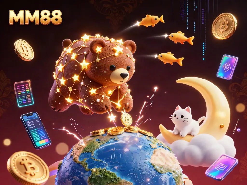 Engage with MM88's vibrant gambling universe featuring stellar characters and crypto elements.