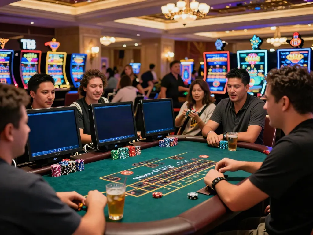 TX88 live betting excitement with players analyzing game strategies and colorful casino atmosphere.