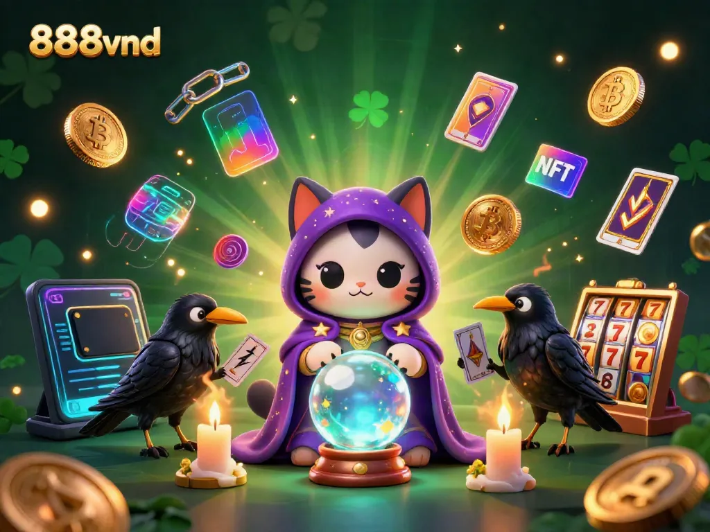 Experience thrilling gameplay at 888vnd with a vibrant casino scene featuring magical creatures and sparkling coins.