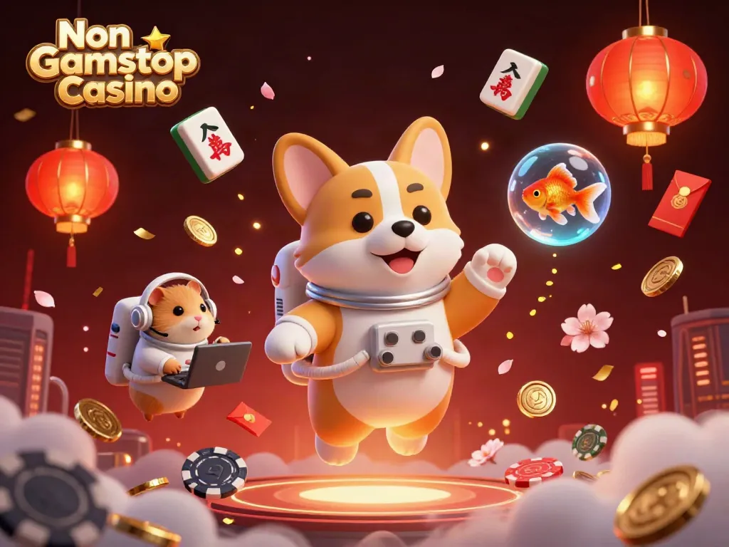 Engage with Non Gamstop Casino through a vibrant, dynamic scene in space with animated characters.