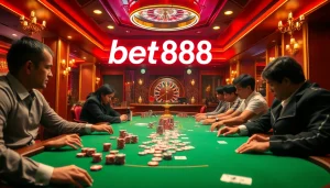 Enjoy the high-stakes excitement of a poker game at bet888's luxurious casino.