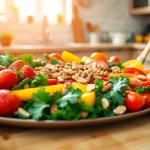 Platter of vibrant healthy food featuring fresh fruits and vegetables, inspiring nutritious meal choices.