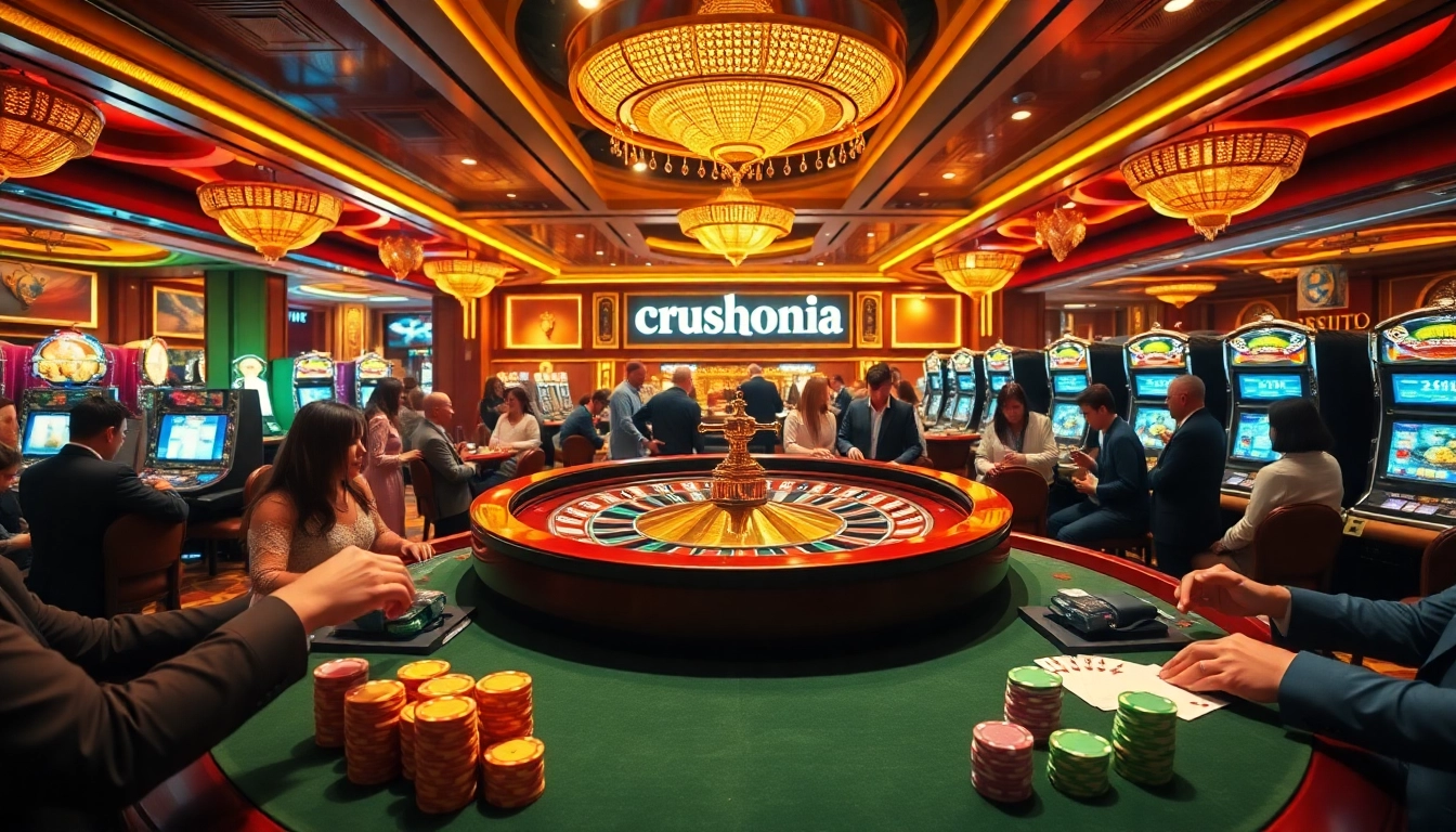 Experience the thrill of gambling with Crushonia's roulette and vibrant players.
