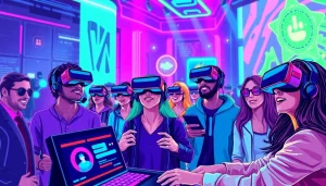 Experience gamification technology in action with diverse gamers engaged in immersive VR experiences.