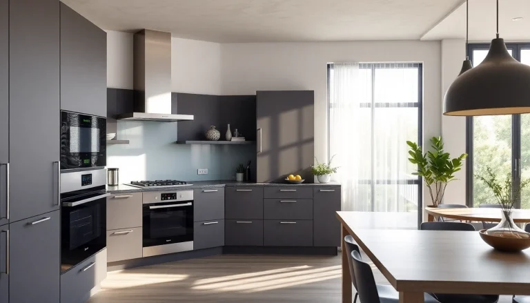 Showcase stylish уреди за вграждане in a contemporary kitchen setting with elegant design elements.