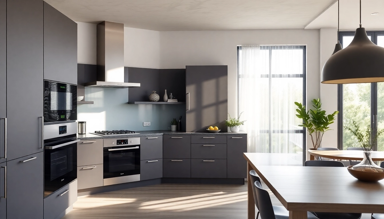 Showcase stylish уреди за вграждане in a contemporary kitchen setting with elegant design elements.