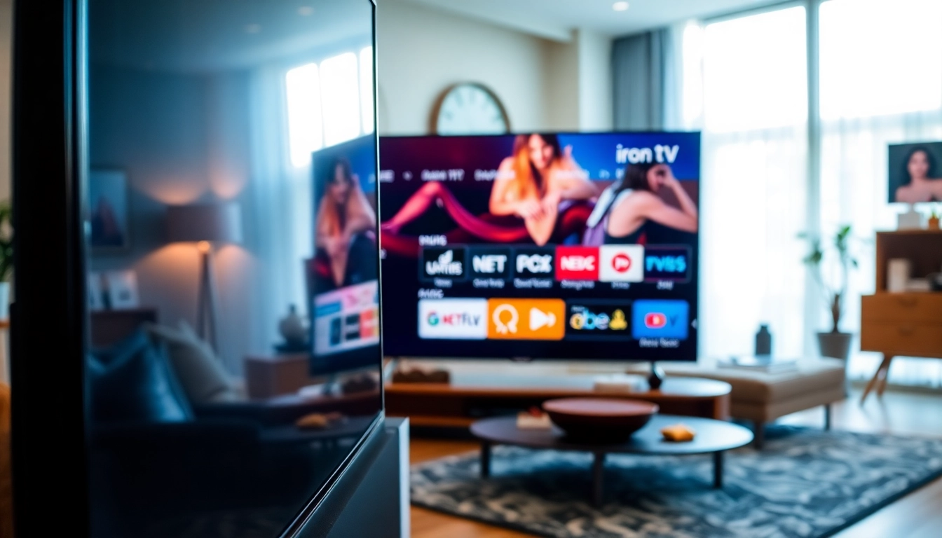 Experience the engaging interface of iron tv displayed on a modern television in a stylish living room.