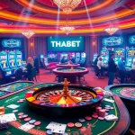 Players enjoying poker at THABET's lively casino tables with vibrant chips and cards.