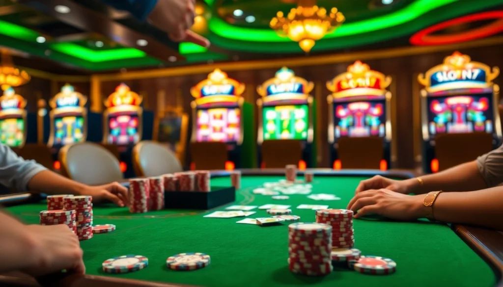Experience thrilling gameplay at Slot777's luxurious casino with vibrant slot machines.
