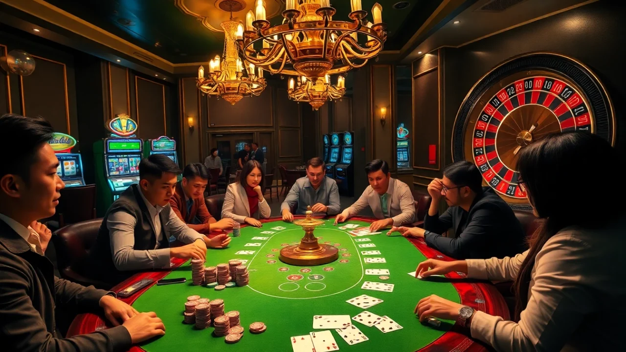 Engaging players enjoying a thrilling casino experience at RR 88 with poker chips and cards.