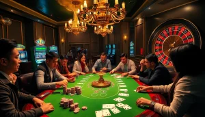 Engaging players enjoying a thrilling casino experience at RR 88 with poker chips and cards.