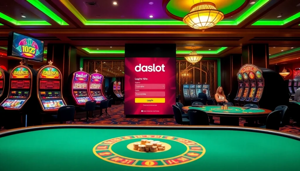 Engage with the doaslot login interface among vibrant slot machines in a luxurious casino setting.