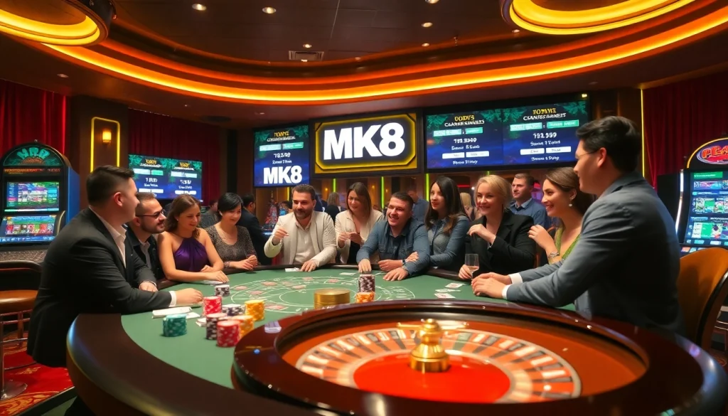 Experience MK8's thrilling casino environment with players winning at poker and slots.