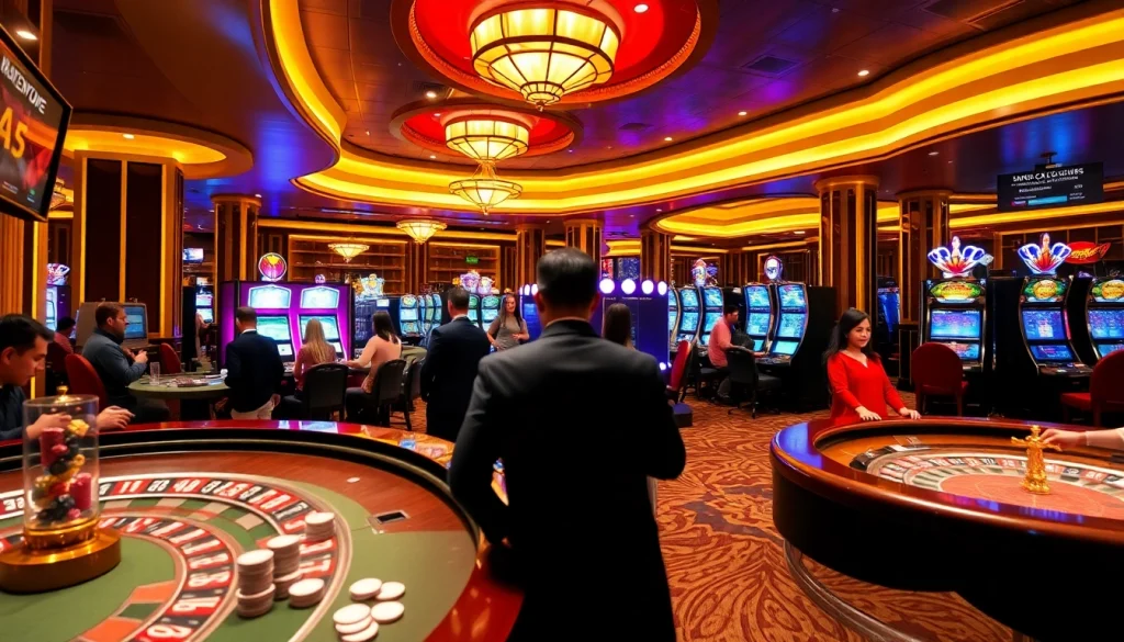Experience thrilling gaming at Vt88 nhà cái with vibrant slot machines and excited players.