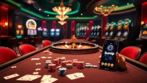 Engage with the sumvip app, featuring vibrant casino tables and dynamic gambling scenes.