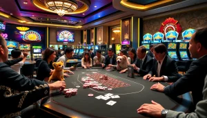 Excited players engaging in gaming at a PS99-themed luxury casino table.