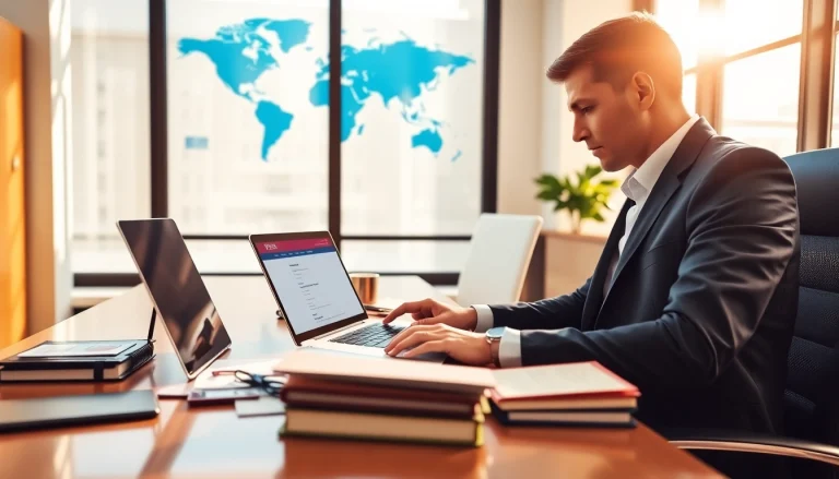 Apply for an eta application uk with a traveler organizing their documents in a bright office.