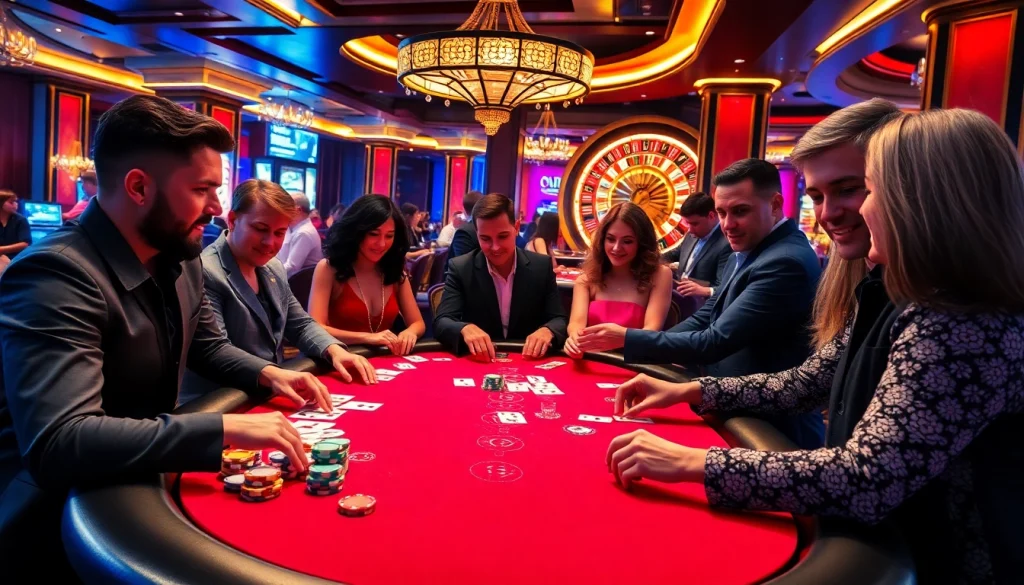 Players engaged in a thrilling game at b52 club table in a luxurious casino environment.