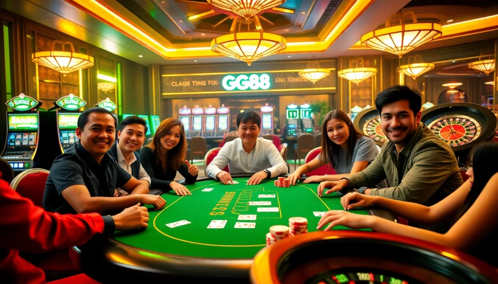 Experience the thrill of gambling with GG88 at a luxurious poker table, filled with action and excitement.