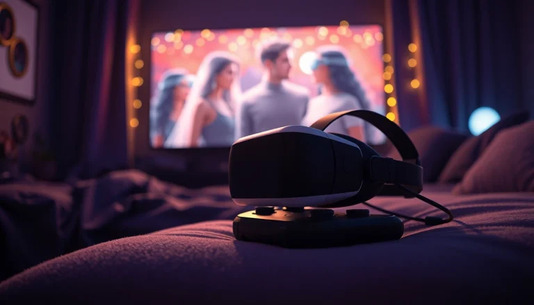 Immersive sex AI experience with modern VR setup in a cozy atmosphere.
