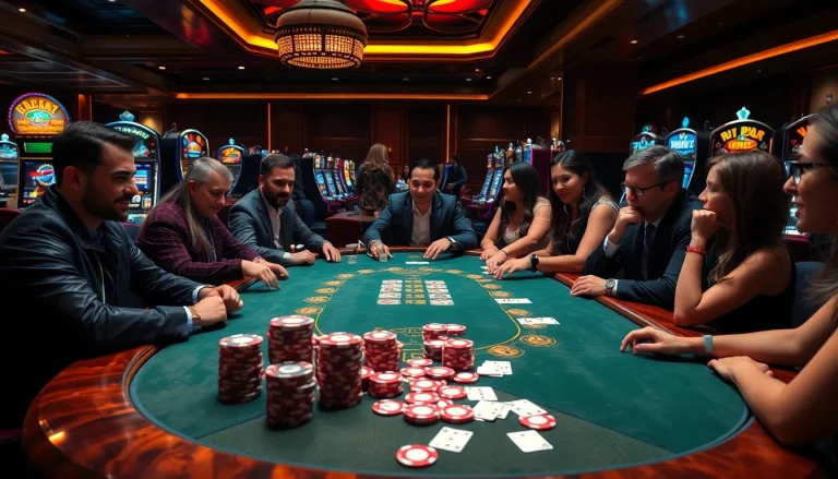 Players engaged in an exciting poker game at an iwin68 casino table, showcasing competitive spirit.