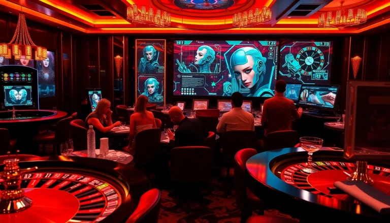 Engaging gamblers in sex games ai at an elegant casino, featuring interactive digital experiences.
