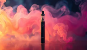 Buy DMT vape pen amid vibrant swirling colors and misty smoke for an intriguing experience.
