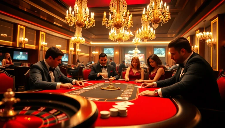 Engage in high-stakes poker at a luxurious casino, featuring J888-themed elements like chips and cards.