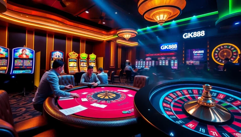 Experience the thrill of online gambling at GK88 with vibrant casino elements and dynamic gameplay.