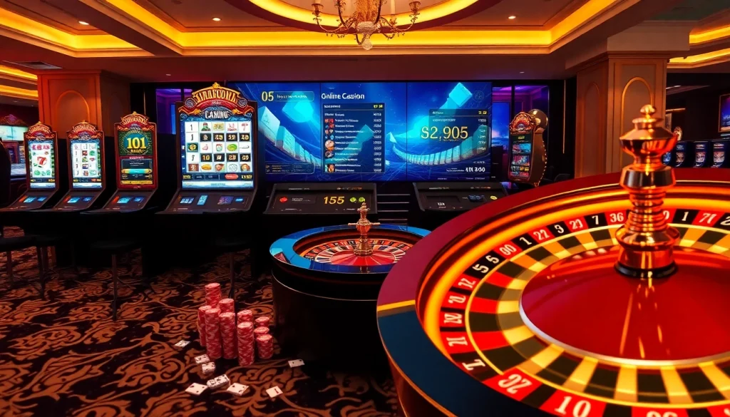 Engage with exciting online gambling at https://tg885.net/ featuring vibrant slot machines and poker chips.