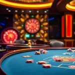 Engaging players at 68WIN blackjack table, luxurious casino atmosphere with vibrant poker chips.