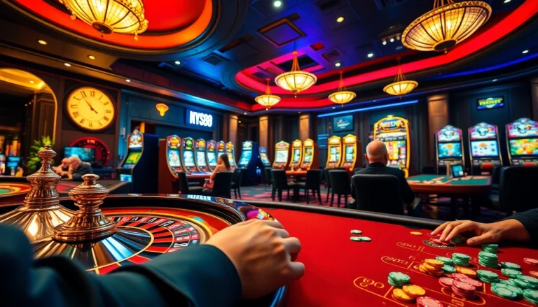 Players engaged at tables in a luxurious casino atmosphere, inspired by https://nk88.za.com/ for high-stake excitement.
