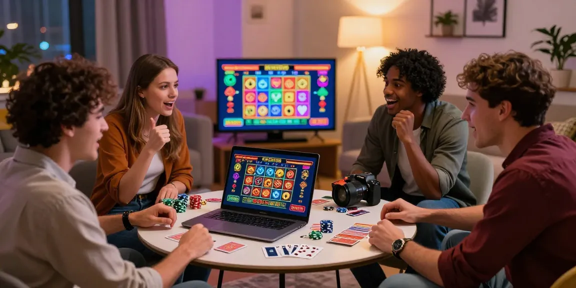 Exciting social gaming experience at credit card casinos with friends enjoying a live dealer game on a laptop.